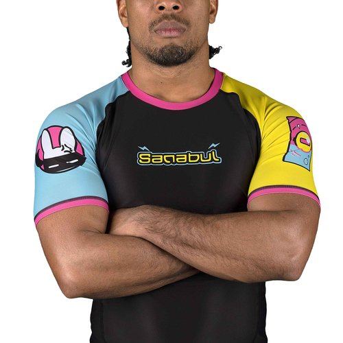 Sanabul Ronin Short Sleeve Jiu Jitsu MMA Training BJJ Rash Guard - Octochoke BLU/YEL/BLK, X-Large