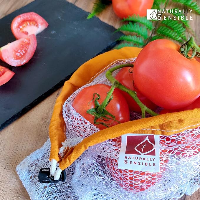 The Original Eco Friendly See Through Washable and Reusable Produce Bags - Soft Premium Lightweight Nylon Mesh Large - 12x14in - Set of 10 (Red, Yellow, Green, Blue, Purple)