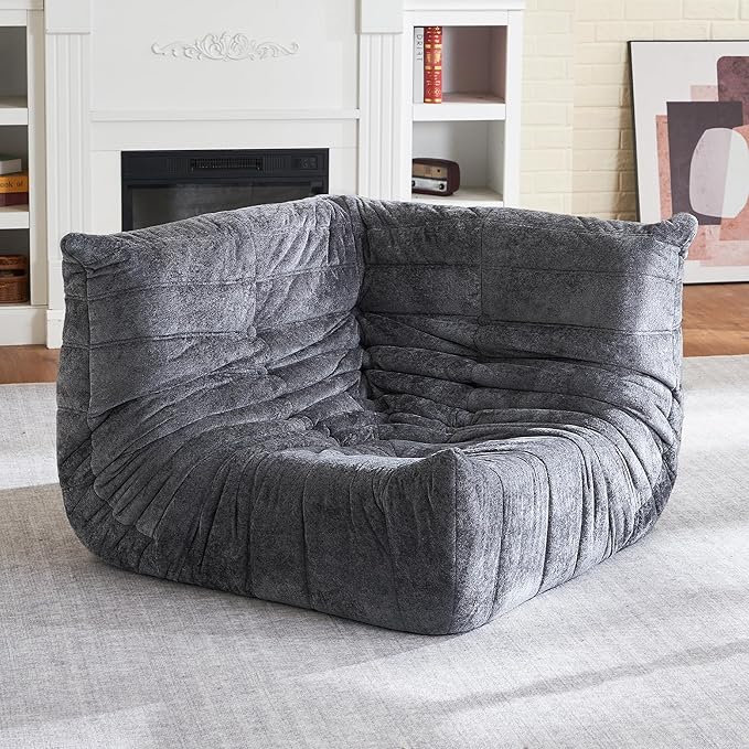 HABUTWAY Bean Bag Chair, Memory Foam Bean Bag Chairs for Adults, Fireside Corner Chair Lazy Floor Corner Sofa for Living Room, Bedroom, Dorm, Office (Grey)
