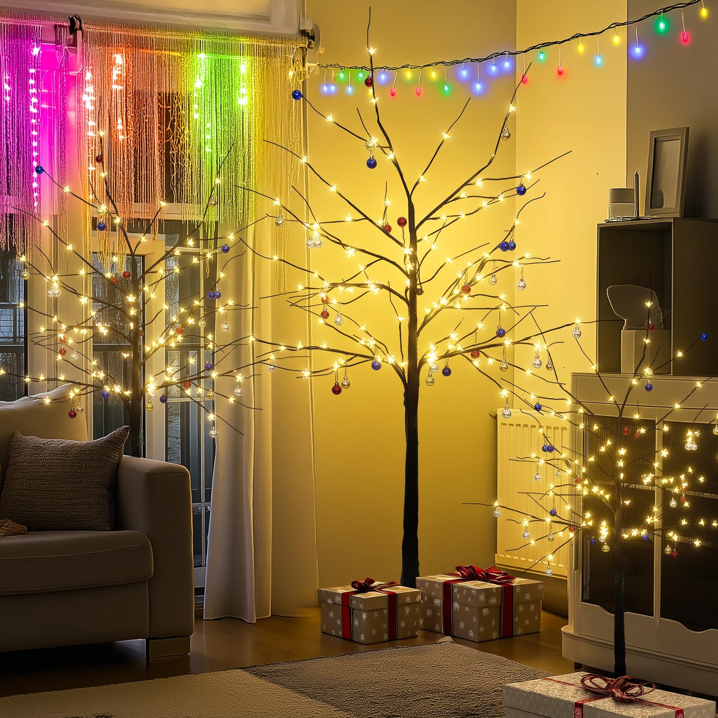 Lighted Birch Tree Set of 3, 4FT 5FT 6FT 200 LED Christmas Birch Tree with Decor Balls for Indoor Outdoor Home Christmas Easter Holiday Decoration