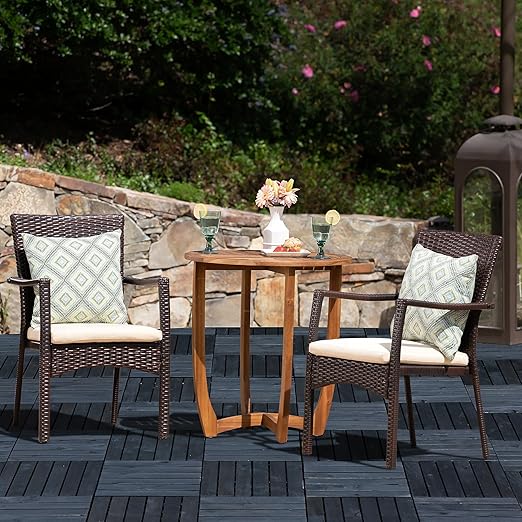 VICTORY RELAX Acacia Wood Decking Tiles 27PCS - Easy Snap Interlocking Deck Tiles for Patio Poolside Balcony Decor - All Weather Waterproof Flooring for Indoor & Outdoor (Round Joints)