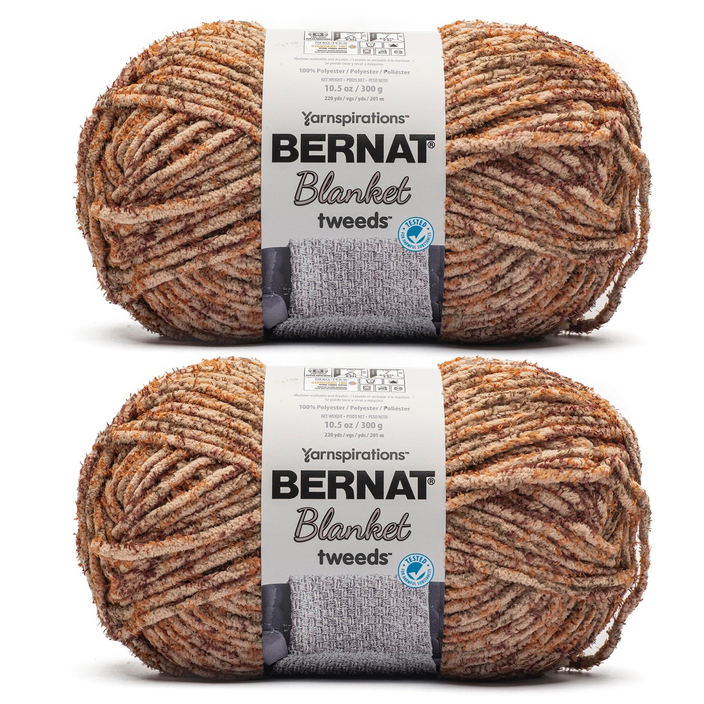 Bernat Blanket Tweeds Sandy Tweed Yarn - 2 Pack of 10.5oz/300g - Polyester - #6 Super Bulky - 220 Yards - Knitting & Crochet