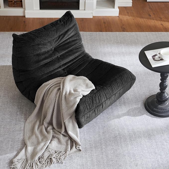 HABUTWAY Bean Bag Chair, Giant Bean Bag Chairs for Adults, Bean Bag Sofa with Filler Faux Fur, Memory Foam Bean Bag Couches Fireside Lazy Sofa for Living Room, Bedroom, Office (Black)