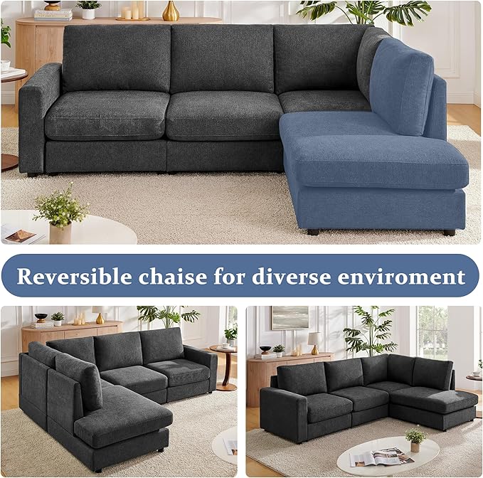 Mofolit 100“ L Shaped Couch with Reversible Chaise Sectional Sofa Corner Couches for Living Room,Apartment and Compact Spaces (Grey)