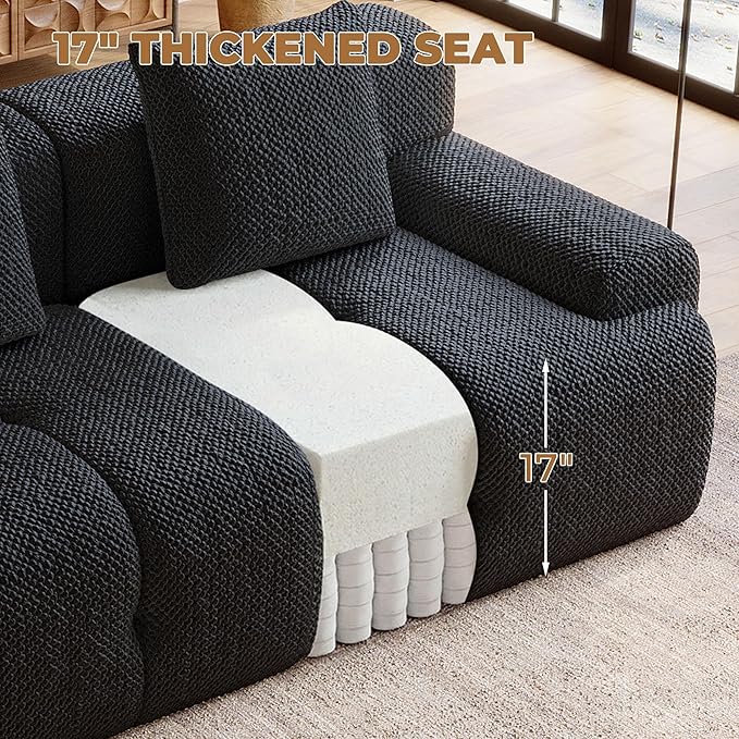 73" Modern Modular Sectional Sofa, 2 Seater Convertible Chenille Cloud Couch Sofa Set, Boneless Couches for Living Room with Ottoman, No Assembly Required, Black