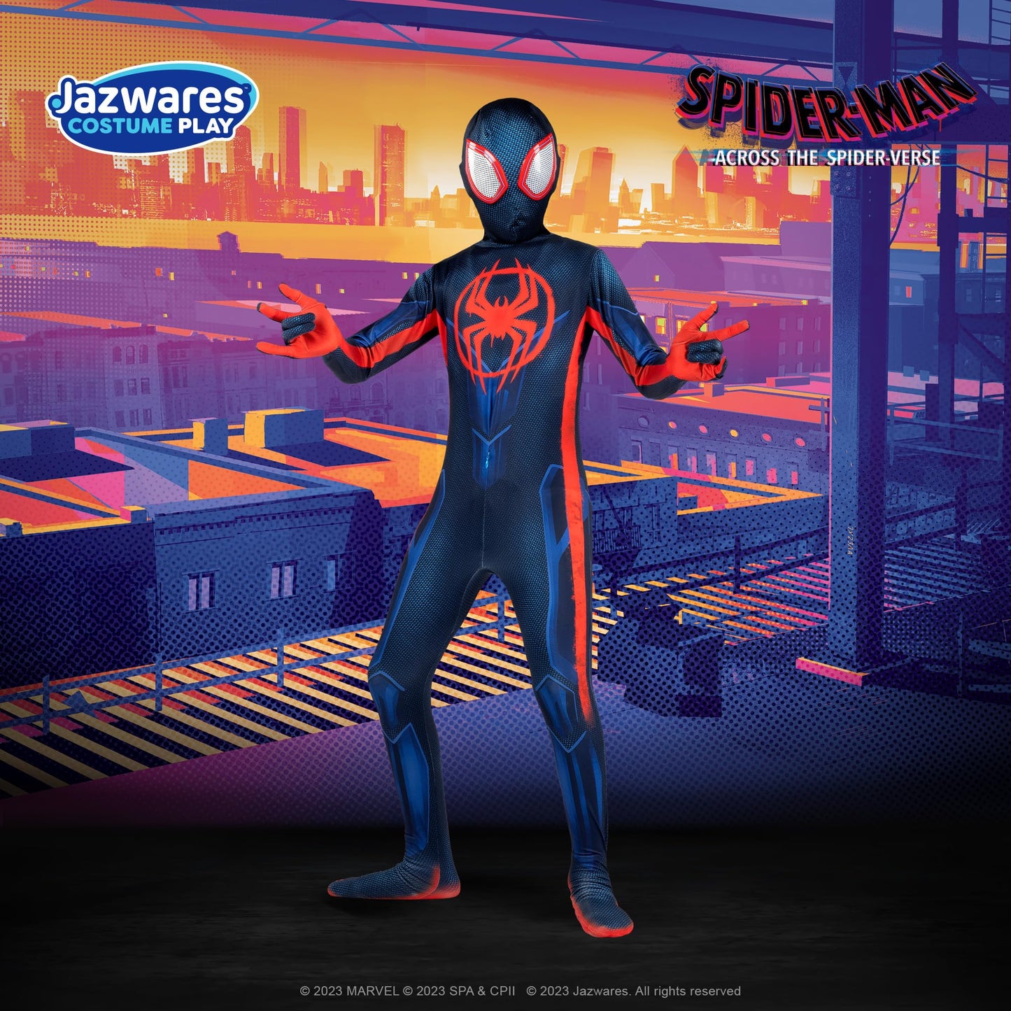 Marvel Miles Morales: Spider-Man Official Youth Deluxe Zentai Costume - Stretch Spandex with Hidden Zippers, Wrist Slits (L) Multi