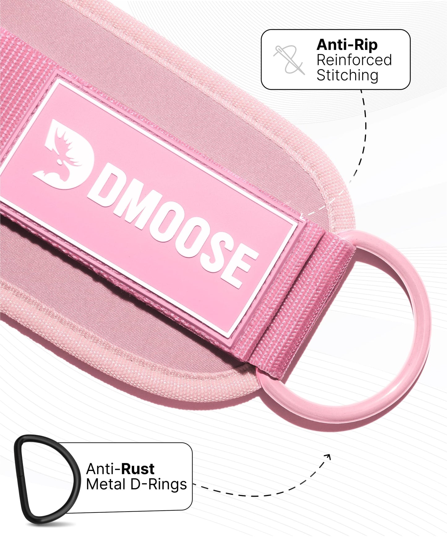 DMoose Fitness Ankle Straps for Cable Machines - One Size Fit Premium Padding, Glute Kickback Ankle Strap for Women & Men, Cable Attachments for Gym & Booty Workouts (Bubblegum Pink - Pair)