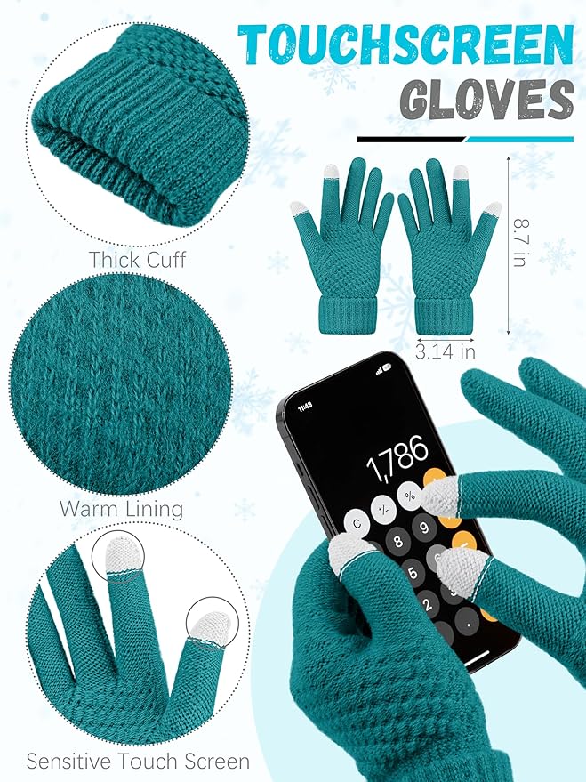 Winter Hat Scarf Gloves and Ear Warmer, Warm Knit Beanie Hat Touch Screen Gloves Set Winter Gifts Neck Scarves for Women