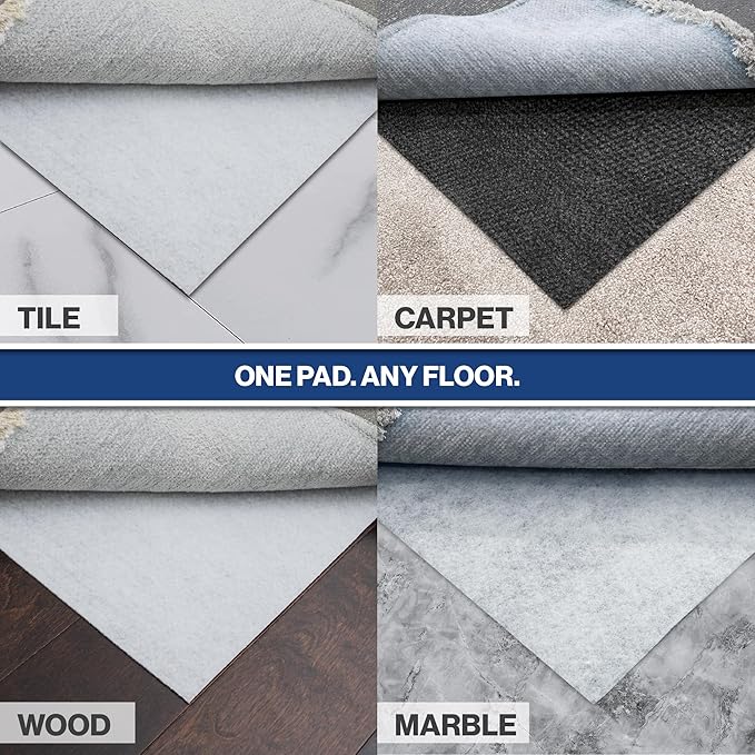 5' Round Non-Slip Rug Pad, Reversible Gripper, Non Skid Pads for Hardwood, Vinyl, Tile, Laminate Floors, Keep Area Rugs Secure, Natural Materials Safe for Indoor Flooring, ¼” Thick