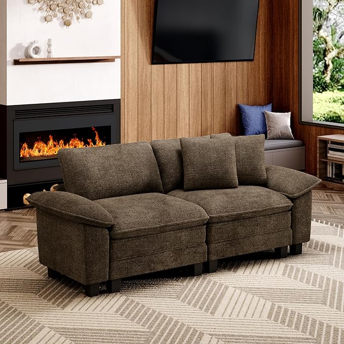 MIXPATIO 87" Cloud Modular Sectional Loveseat, 2-Seater w/Deep Seat & Removable Arms, Plush Chenille for Small Living Room & Apartment - Taupe