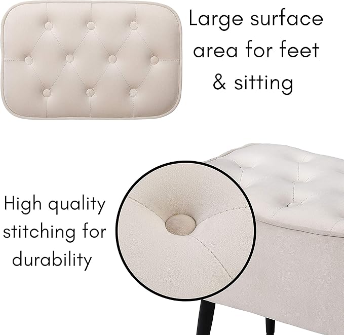 BIRDROCK HOME Tufted Curve Ottoman Velvet Foot Stool - Upholstered Padded Footrest for Living Room or Bedroom - Small Cushioned Accent Chair for Couch, Sofa, Extra Seating - Modern Furniture - Tan