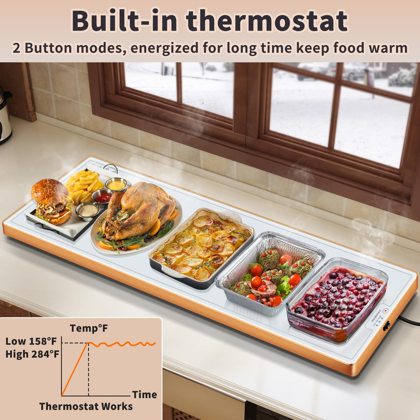 Warming Mat for Food (Extra Long 40"x12"), Warming Trays for Buffets Party & Daily Use, Temperature Control Food Warmer, Full Surface Warm Tempered Glass Food Warming Mat, White Electric Warming Tray