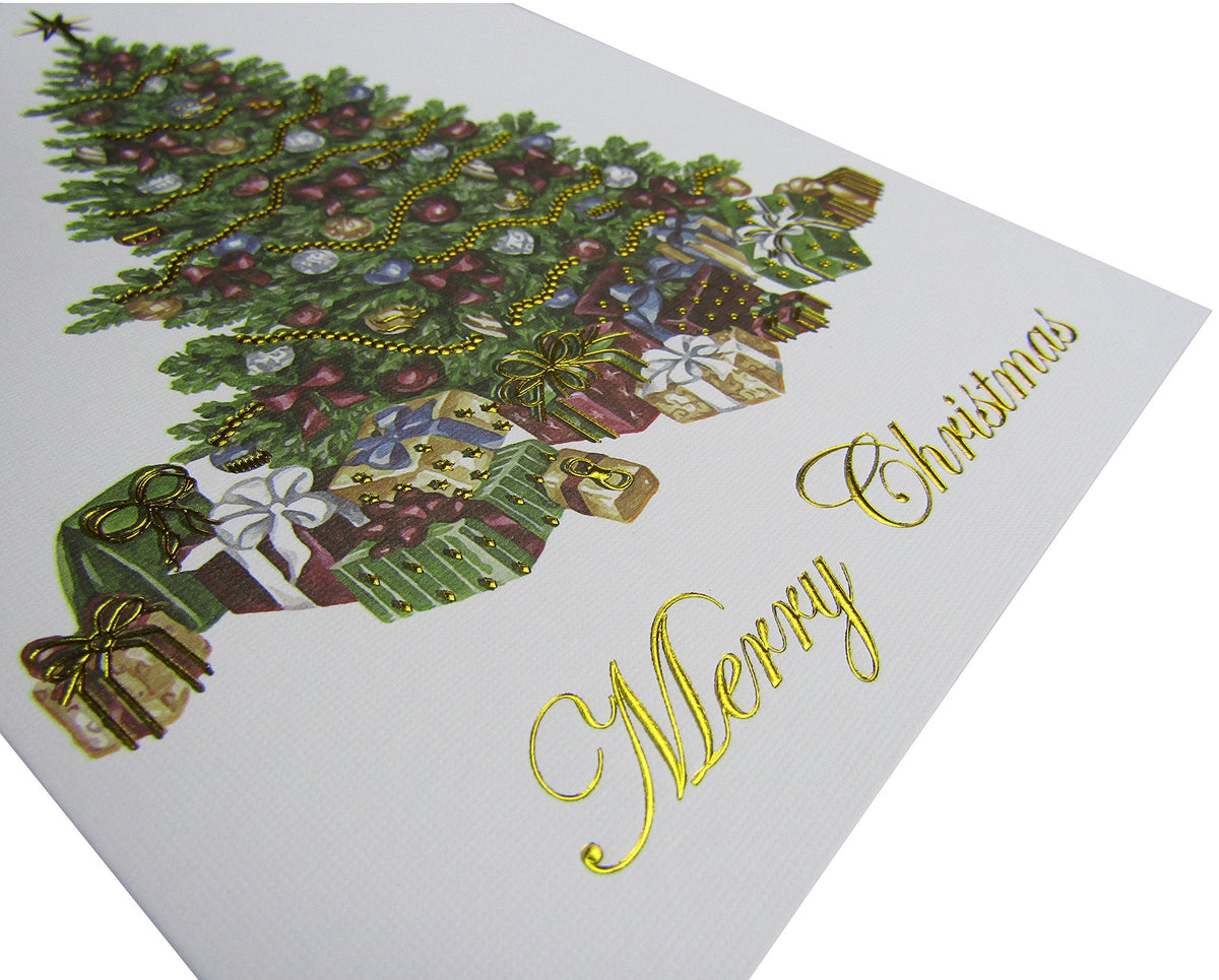 The Napa Press Premium Christmas Cards - 20 Pack - Traditional Christmas Tree with Gold Embossed Foil and Linen Texture - 20 Heavyweight Holiday Cards and Gold Foil Lined Envelopes