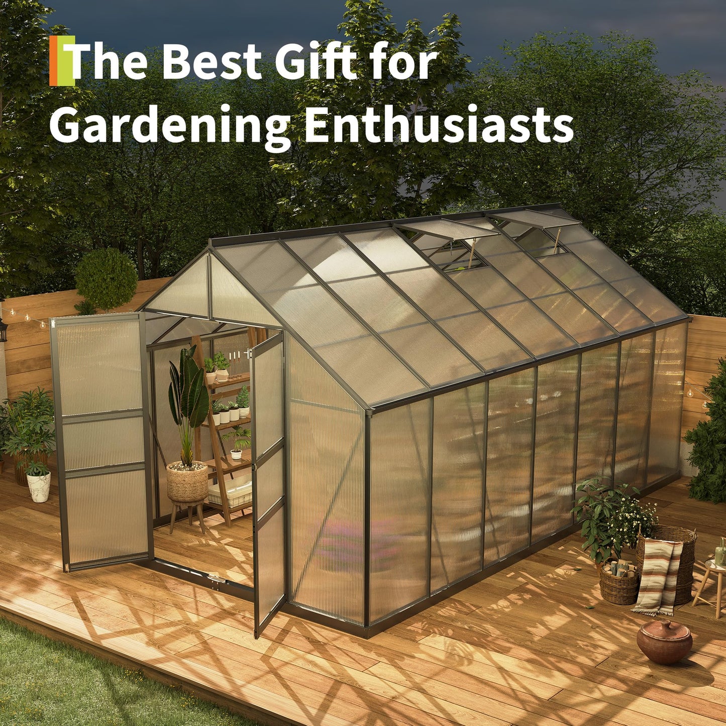 8×14FT Polycarbonate Greenhouse for Outdoors, Large Walk in Green House Kit and Winter Garden Planting, Enhanced Aluminum Green Houses for Outside to Protect Vegetables or Plants