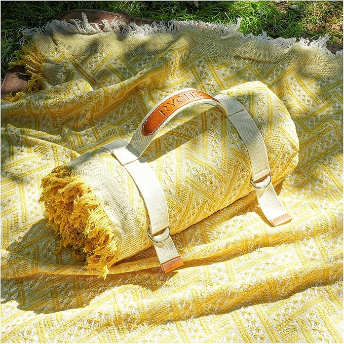 RYCHIC 2 in 1 Extra Large Outdoor Picnic Blanket Camping Mat Lightweight Oversized Giant Turkish Boho Beach Mexican Serape...