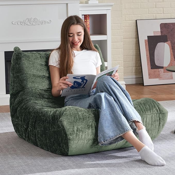 HABUTWAY Bean Bag Chair, Giant Bean Bag Chairs for Adults, Bean Bag Sofa with Filler Faux Fur, Memory Foam Bean Bag Couches Fireside Lazy Sofa for Living Room, Bedroom, Office (Green)