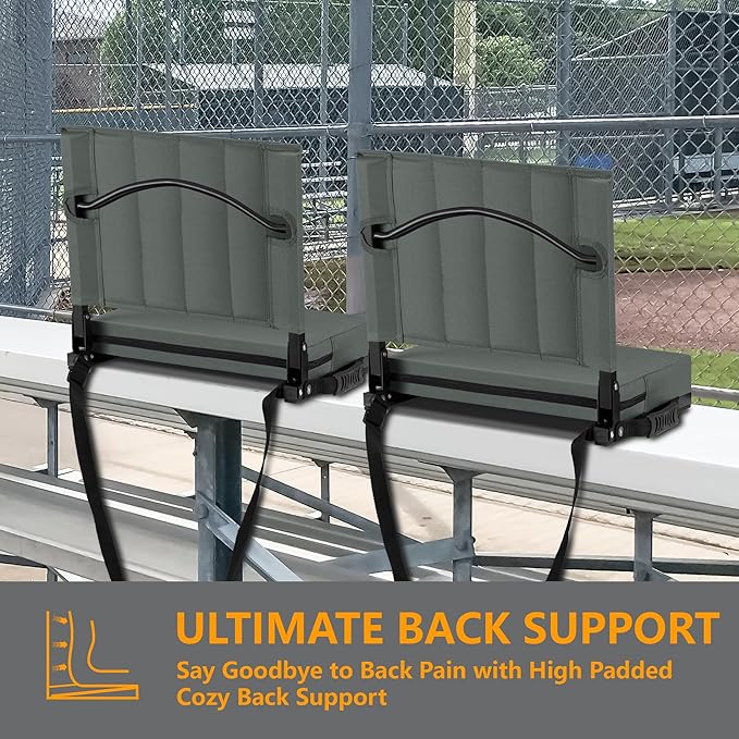 Halituny Stadium Seat for Bleachers with Back Support, Portable Bleacher Seat with Wide Comfy Padded Cushion, Metal Hook, Folding Stadium Chair with Shoulder Strap, Carry Handle, Cup Holder