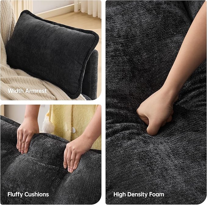 Opiesit 108" Modular Sectional Couches for Living Room with Ottoman, L Shaped Cloud Couch with Charger, USB & Type-c Port, Comfy Sofas with Deep Seat, Chenille Fabric, Black