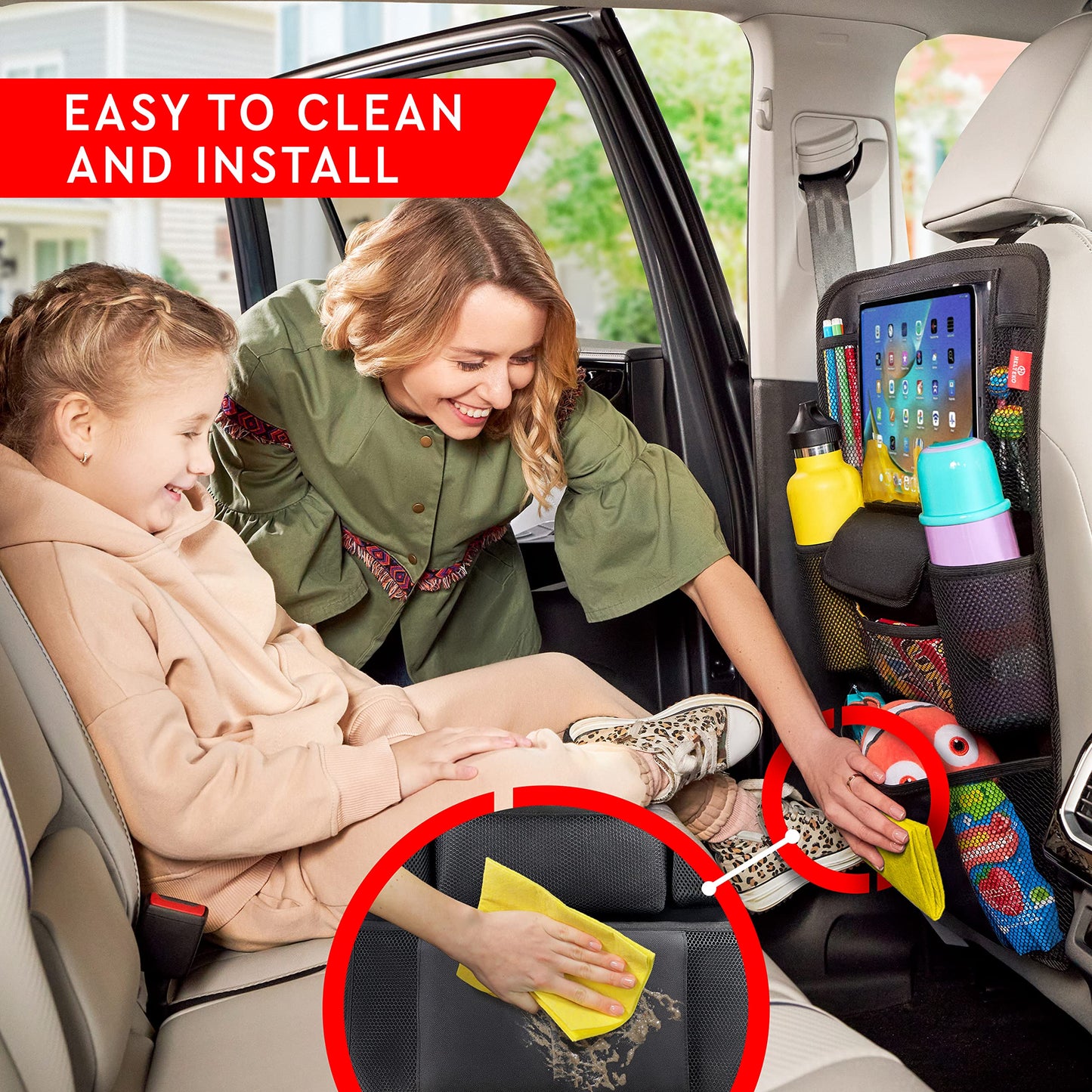 Helteko Car Seat Organizer, Ultra Version Kids Backseat Car Organizers and Storage, Waterproof Back Seat Protector Kick Mats with Tablet Holder 12 in, Car Accessories Interior and Travel Essentials.