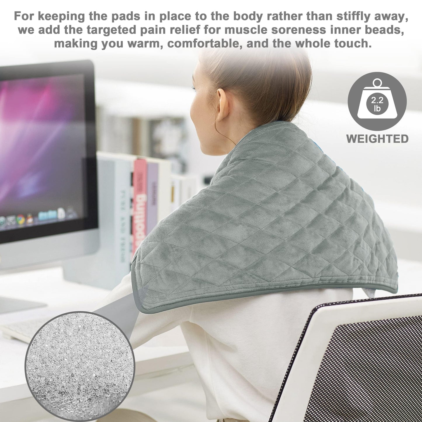 Deepsoon Heating Pad,Electric Heating Pads for Back,Neck,Abdomen,Moist Heating Pad for Shoulder,Knee,Arms,Legs,Dry/Moist Heat & Auto Shut Off,Christmas Gifts for Men and Women,Weighted Gray,24x12 Inch