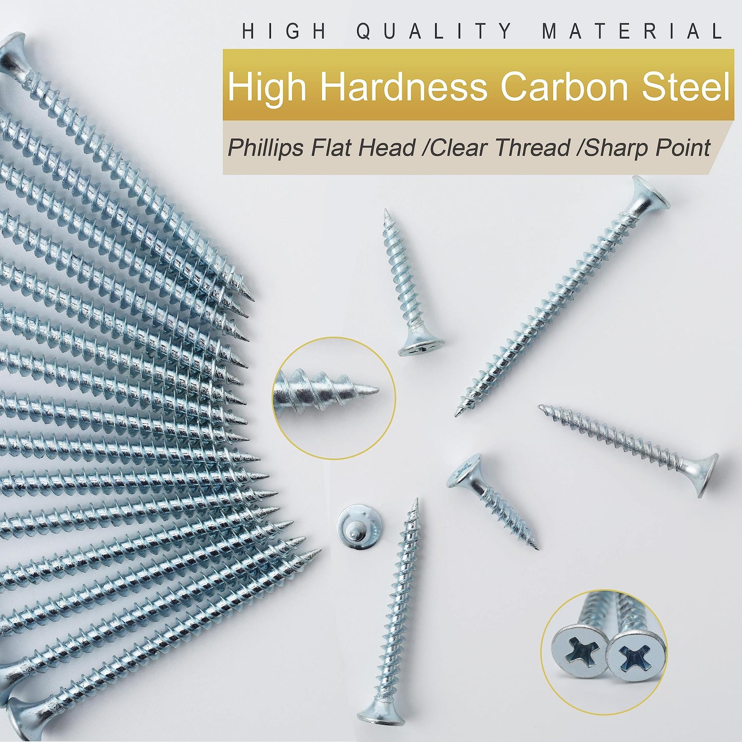 JEGONFRI High Hardness Wood Screws Assortment Kit and Plastic Wall Anchors, 203 pcs 1/2" to 1-1/2" Phillips Drive Flat Head Screws & 30 pcs M6 Drywall Anchors