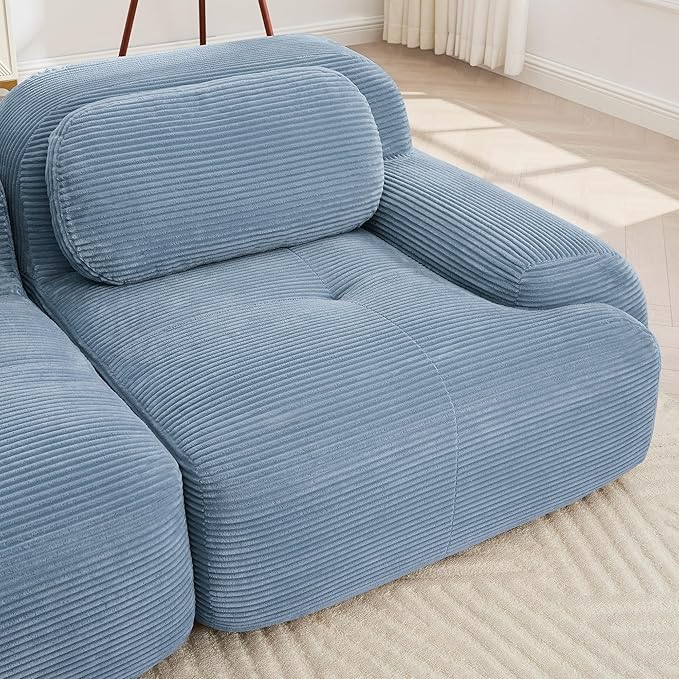 SoarFlash 117" Modern L-Shaped Modular Sectional Sofa for Living Room, Corduroy Upholstery Oversized 3-Seater Couch with Deep Seat and Movable Ottoman-No Assembly, Blue
