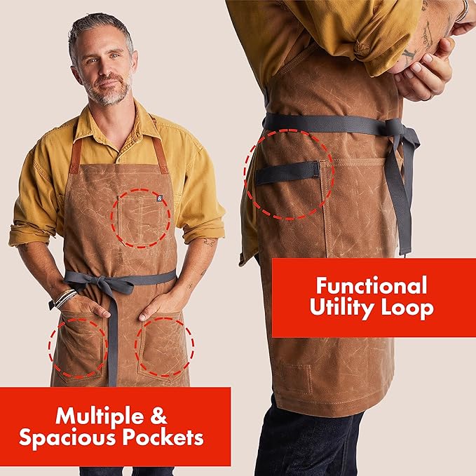 hedley & bennett Waxman Apron - 100% Cotton, Water Resistant, Heavy Duty Waxed Canvas Apron with Pockets & Adjustable Strap for Grilling, Baking, BBQ, Cooking - Professional Chef Apron - Montana