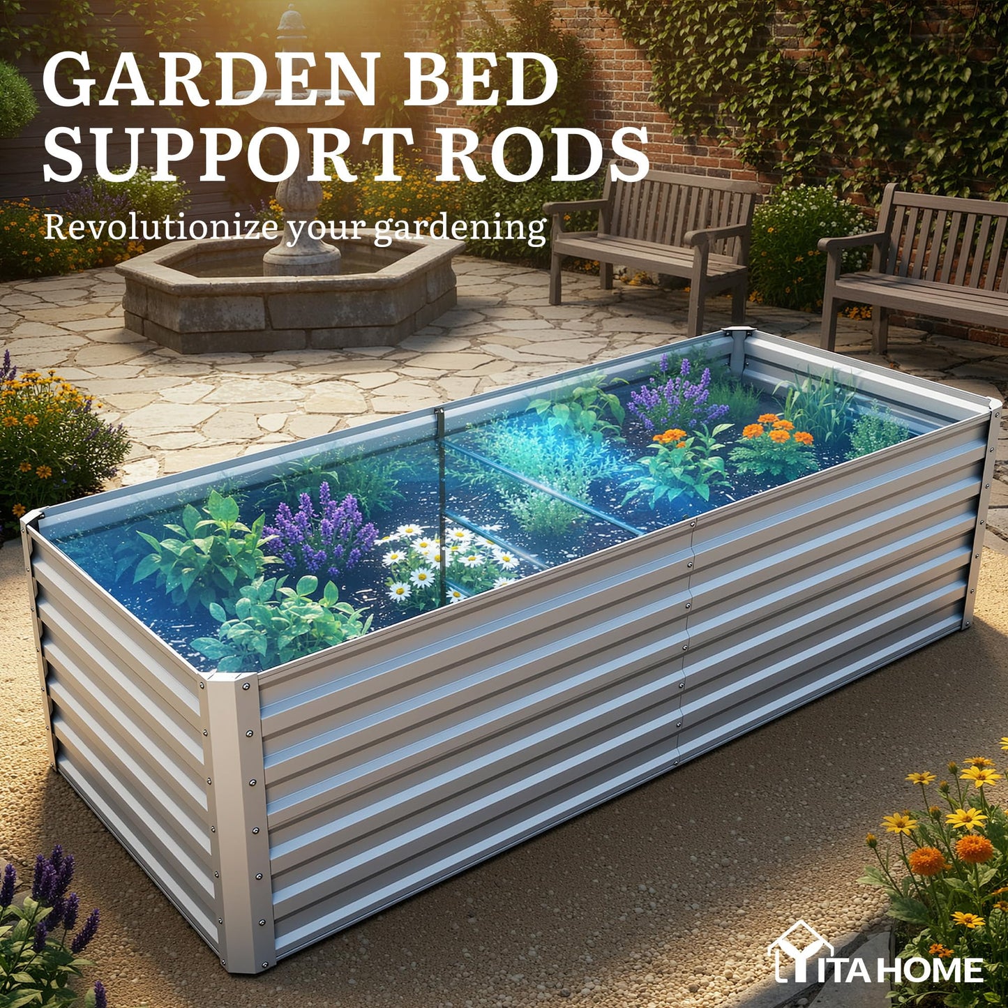 YITAHOME 6x3x2ft 2pcs Large Raised Garden Bed Kit, Galvanized Metal Planter Box with Gloves, Ground Nails, Support Rod, Outdoor Above Ground Planters for Plants Vegetables Flowers, Silver