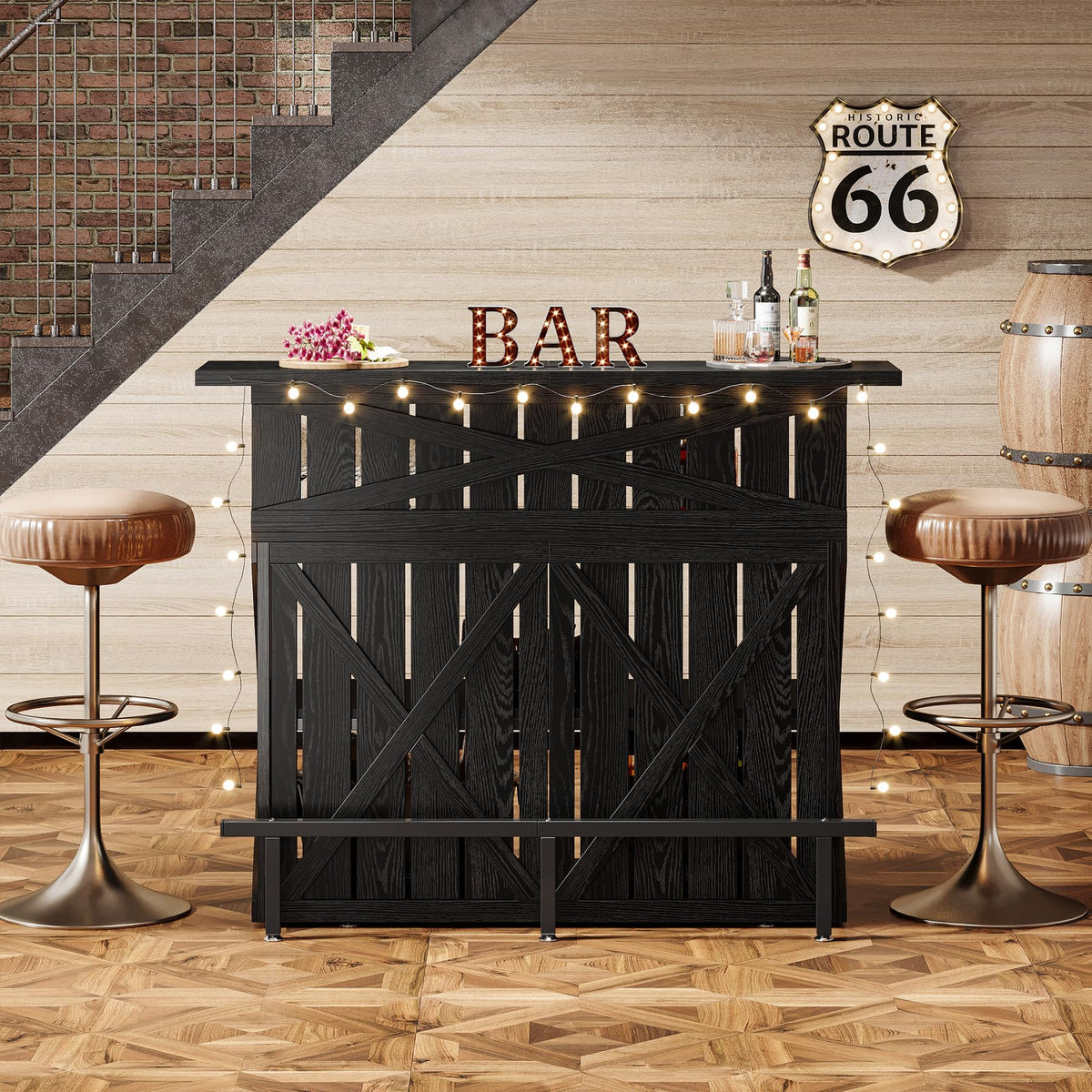 Tribesigns Home Bar Unit, 4-Tier Black Bar Table Height Pub Table with Footrest, 55-Inch Modern Wine Bar Cabinet for Home Pub, Bistro