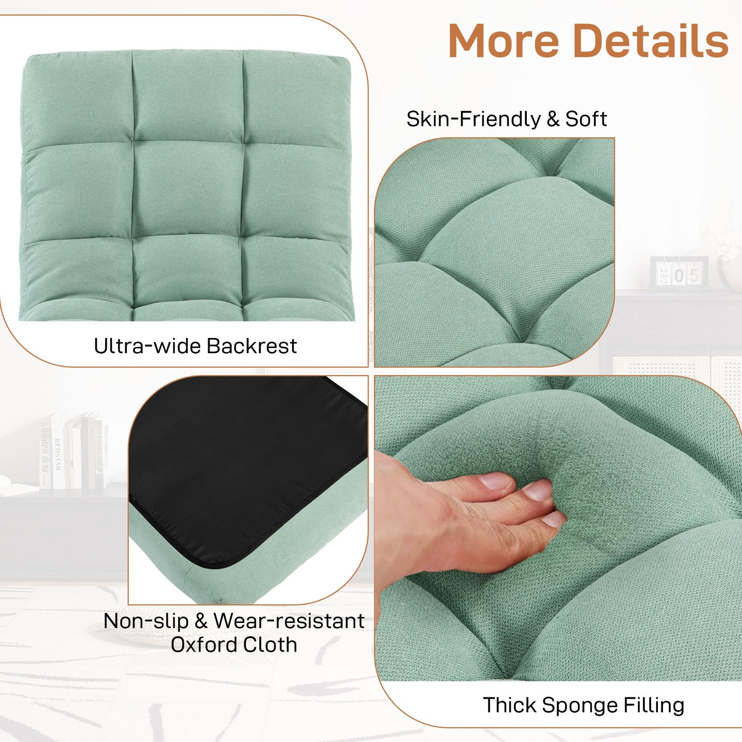 YI DANICA Floor Chair with Back Support Folding Chair with 6 Adjustable Position, Padded Sleeper Bed, Floor Gaming Chair, Meditation Chair for Adults