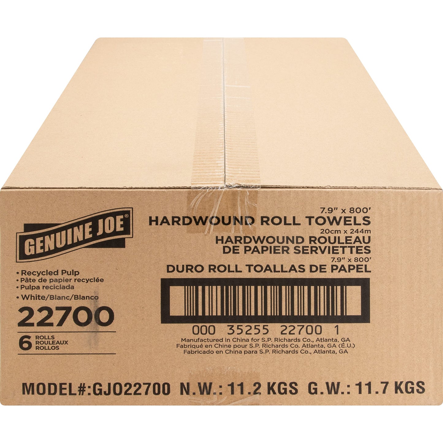 Genuine Joe GJO22700 Hard Wound Roll Towel, 800' Length x 7-8/9" Width, White (Case of 6)