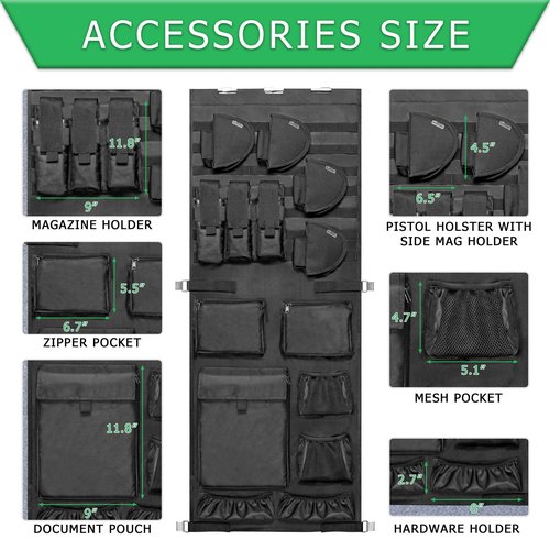 NEXT STATION Gun Safe Door Organizer,Molle Gun Safe Door Panel Organizer with Pistol Holder Mag Pouch, Fit Door Panel Width 18.5 to 24.5inch,Gun Safe Accessories Storage(18W*46.5H inch) (Molle Design)