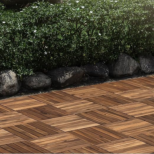 VICTORY RELAX Acacia Wood Decking Tiles 27PCS - Easy Snap Interlocking Deck Tiles for Patio Poolside Balcony Decor - All Weather Waterproof Flooring for Indoor & Outdoor (Round Joints)