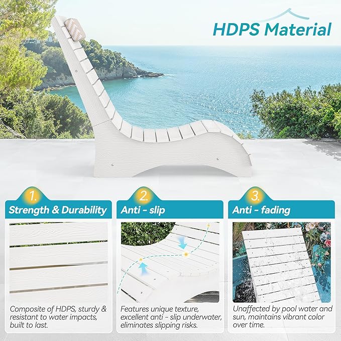 Homenjoy HDPS Pool Lounge Chairs, Use in Pools Lounge Chairs up to 10-Inches of Water, Chaise Chairs with Headrest, Lounge Chair Outdoor, Fade-Resistant Pool Lounger for Deck