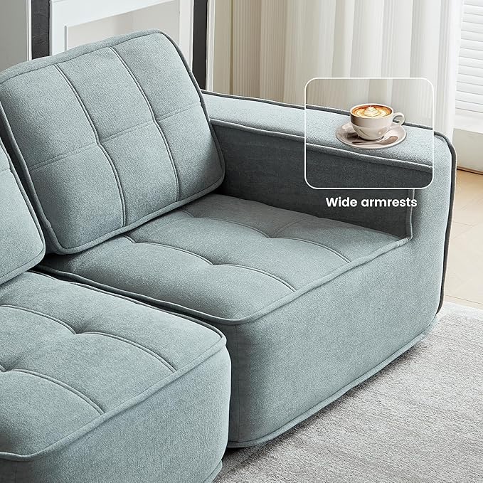 108" Boneless sectional Couch for Living Room,Convertible L-Shape Fleece Couches with Ottoman, Cloud Modular Sofa with Deep Seat for Bedroom, No Assembly, Grey