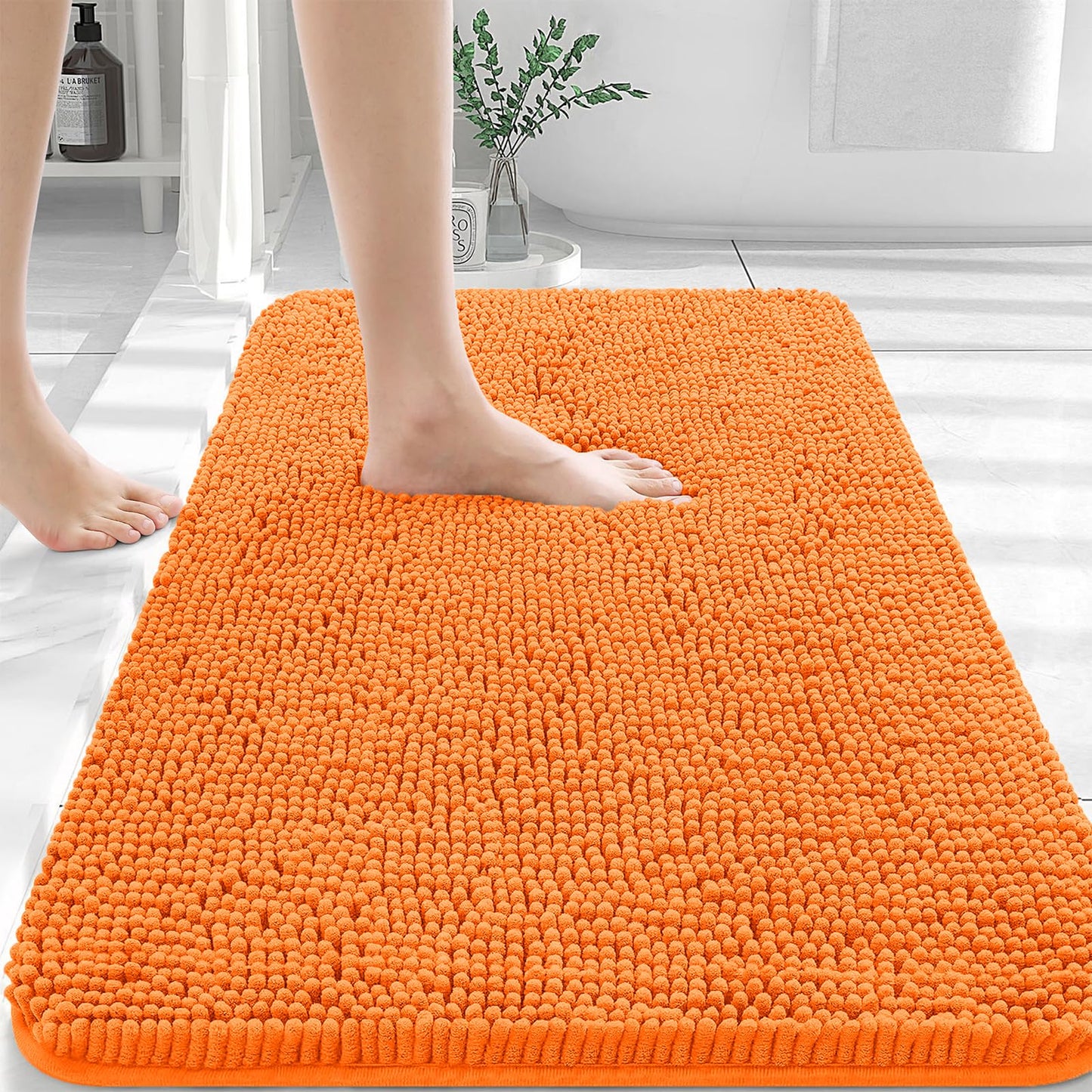 OLANLY Bathroom Rugs 30x20, Extra Soft Absorbent Chenille Bath Rugs, Rubber Backing Quick Dry, Machine Washable Bath Mats for Bathroom Floor, Tub and Shower, Home Decor Accessories, Orange