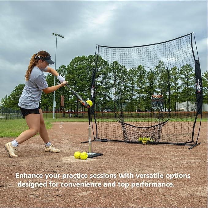 Web Flex® Spider Series 7’x7’ Sock Net, Adjustable Batting Tee & Strike Zone Trainer Bundle, Portable Baseball & Softball Training Set for Hitting, Pitching, & Fielding | Durable, Easy Setup