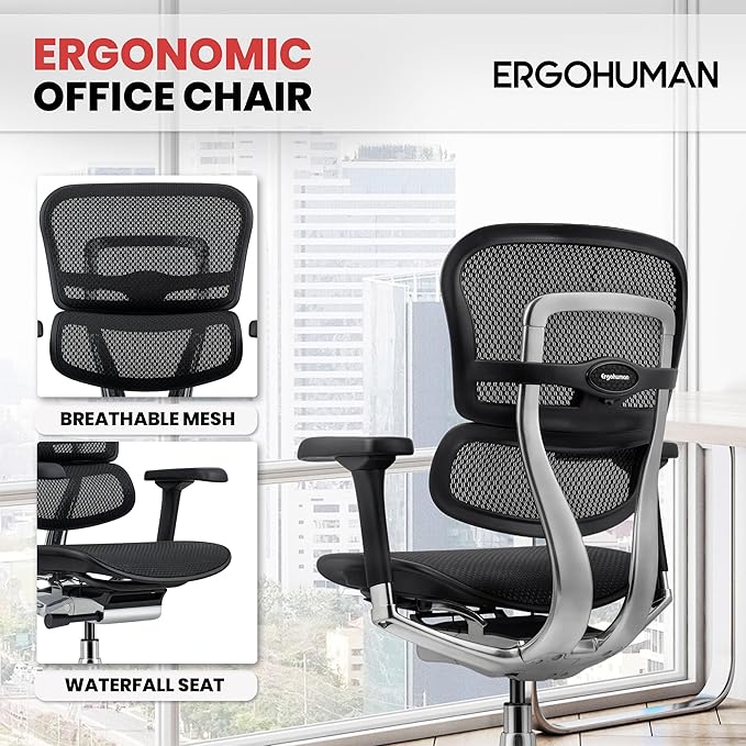 Ergohuman Eurotech ME8ERG GEN2 High Back Mesh Office Chair with Tilt Tension Control, Tilt Lock, Back Angle, Back Height, Synchro Tilt, Seat Height, Seat Depth, and Arm Height Adjustments, Black