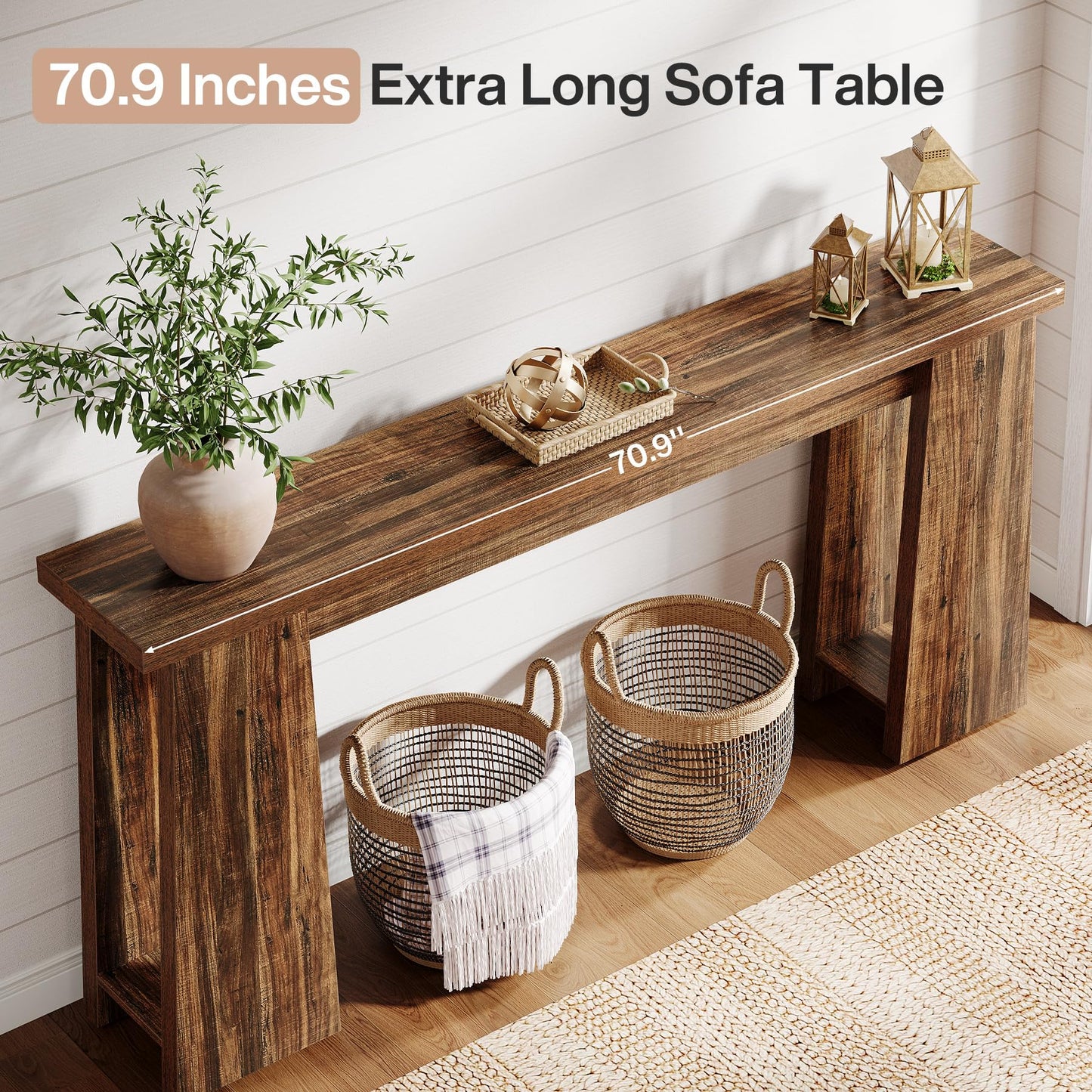 Tribesigns Entryway Console Table, 70.9-Inch Narrow Long Farmhouse Sofa Table Behind Couch, Skinny Entry Console for Living Room Hallway Entrance Foyer, Rustic Brown