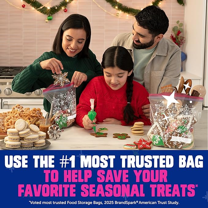 Ziploc Gallon Food Storage Bags, Grip 'n Seal Technology for Easier Grip, Open, and Close, 19 Count, Holiday Designs