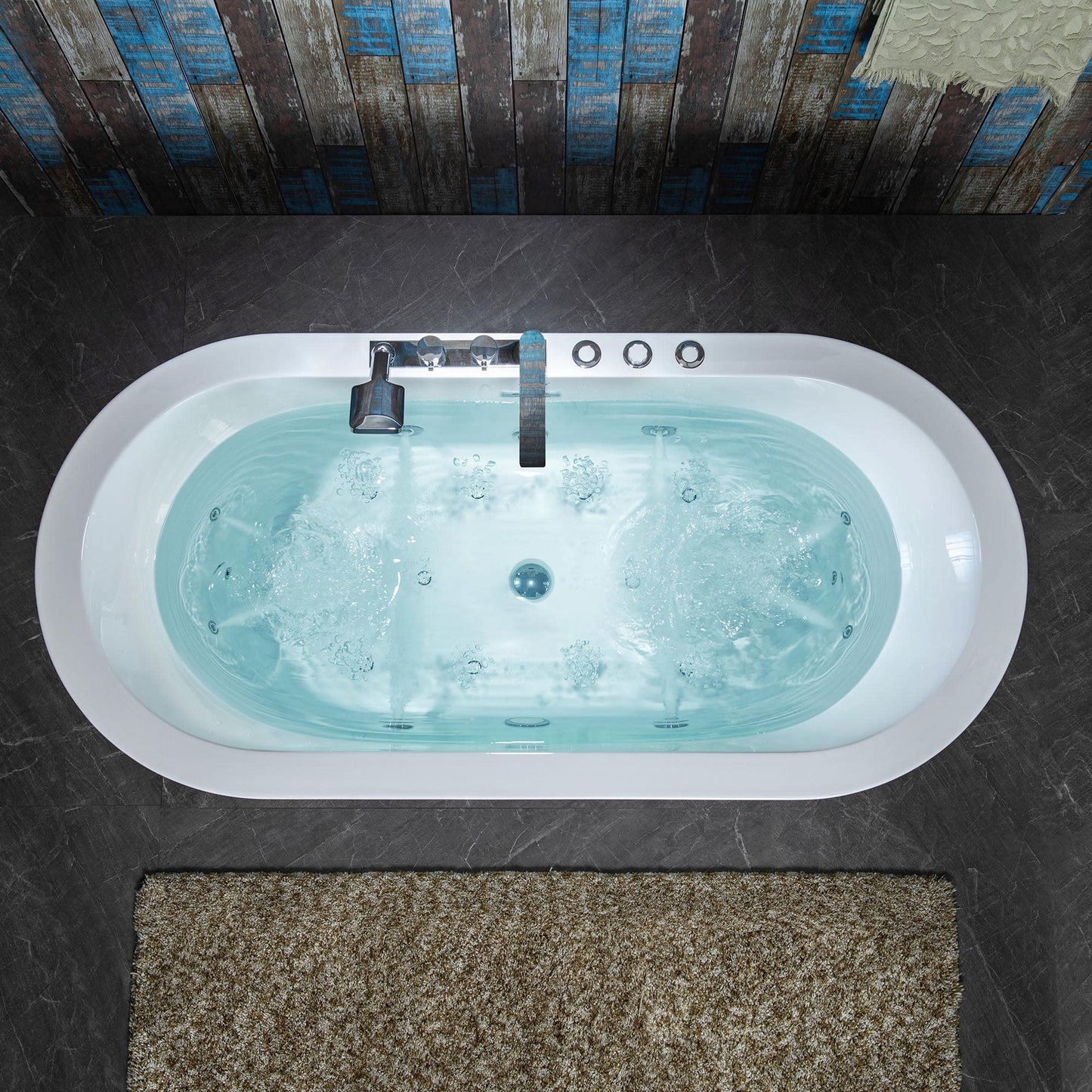 WOODBRIDGE 66-1/2" x 31-7/8" Whirlpool Water Jetted and Air Bubble Freestanding Heated Soaking Combination Bathtub withFaucet, BJ200+F0041CH