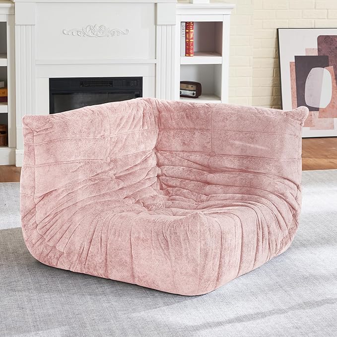 HABUTWAY Bean Bag Chair, Memory Foam Bean Bag Chairs for Adults, Fireside Corner Chair Lazy Floor Corner Sofa for Living Room, Bedroom, Dorm, Office (Pink)