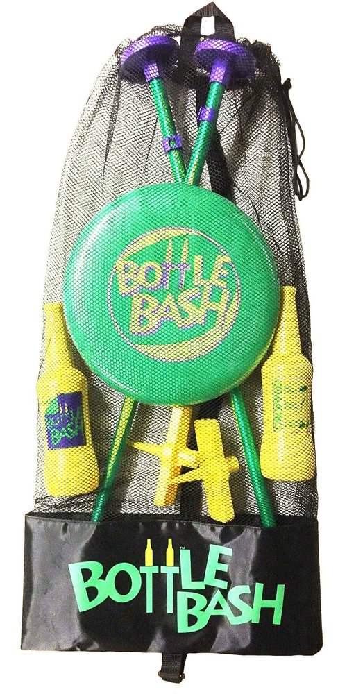 Bottle Bash Outdoor Flying Disc Game Set + Poleish Sports Bottle Bash Multi Surface Bases