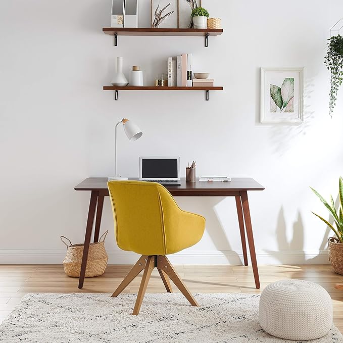 Art Leon Mid Century Modern Swivel Accent Chair with Solid Wood Legs, Desk Chair No Wheels, Armchair for Desk, Medium Yellow