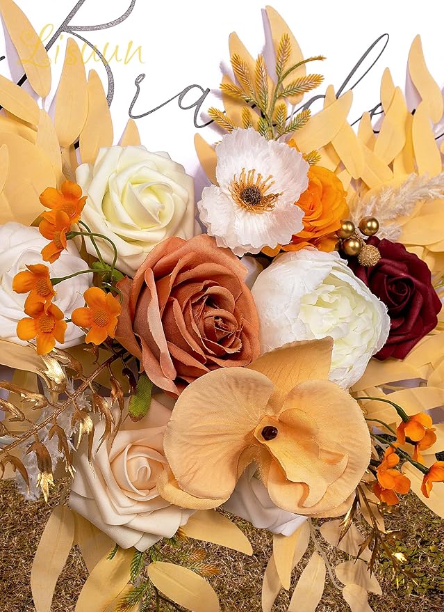 Wedding Arch Flowers, Artificial Floral Decor for Wedding Ceremony & Reception, Standard Size Large Flower Swag Set for Backdrop & Welcome Sign, Pack of 2 (Champagne No. 1)