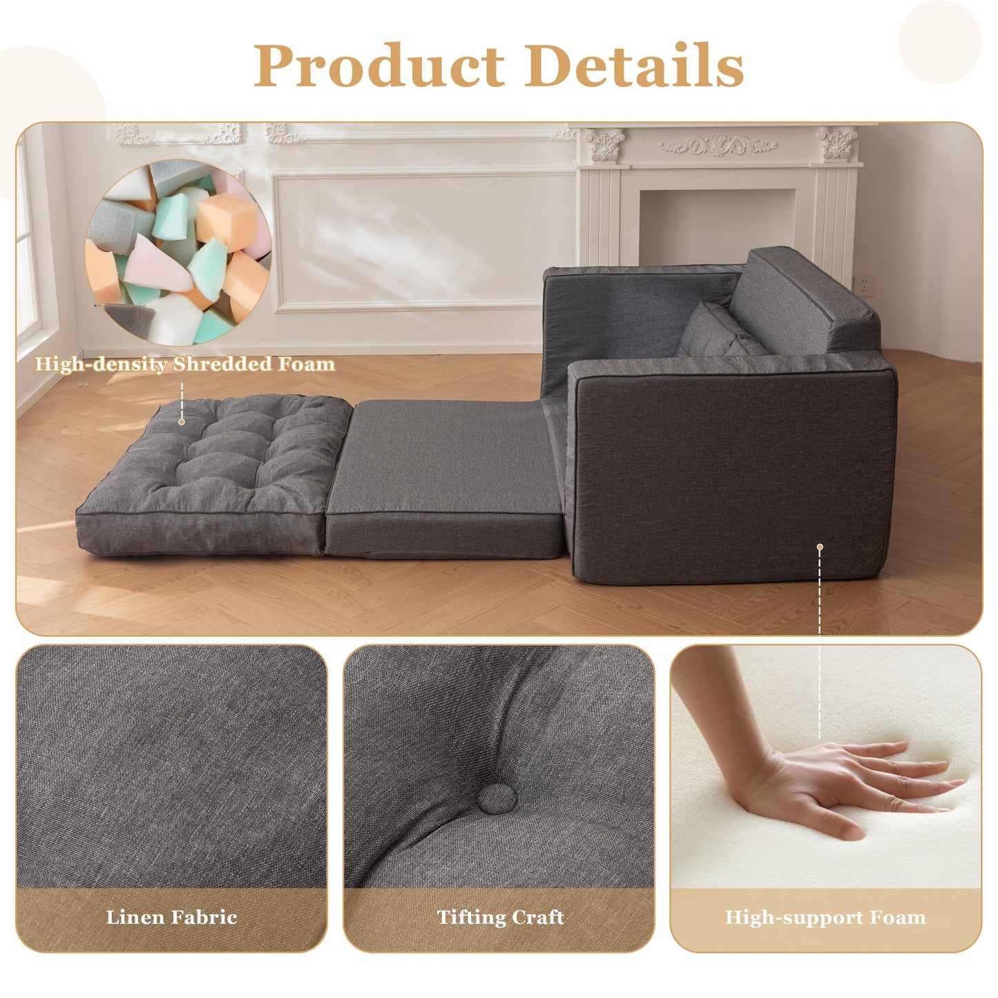YOSHOOT Loveseat Sleeper Sofa,55" Convertible Sofa Bed Couch Futon Couches for Living Room,3-in-1 Pull Out Floor Couch with Reclining Backrest and Pillows