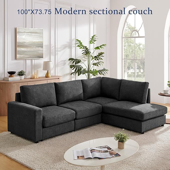 Mofolit 100“ L Shaped Couch with Reversible Chaise Sectional Sofa Corner Couches for Living Room,Apartment and Compact Spaces (Grey)
