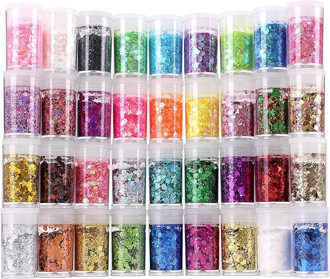 Chunky and Fine Glitter Mix, Estanoite 36 Colors Chunky Sequins & Fine Glitter Powder Mix, Cosmetic Makeup Flakes for Face...