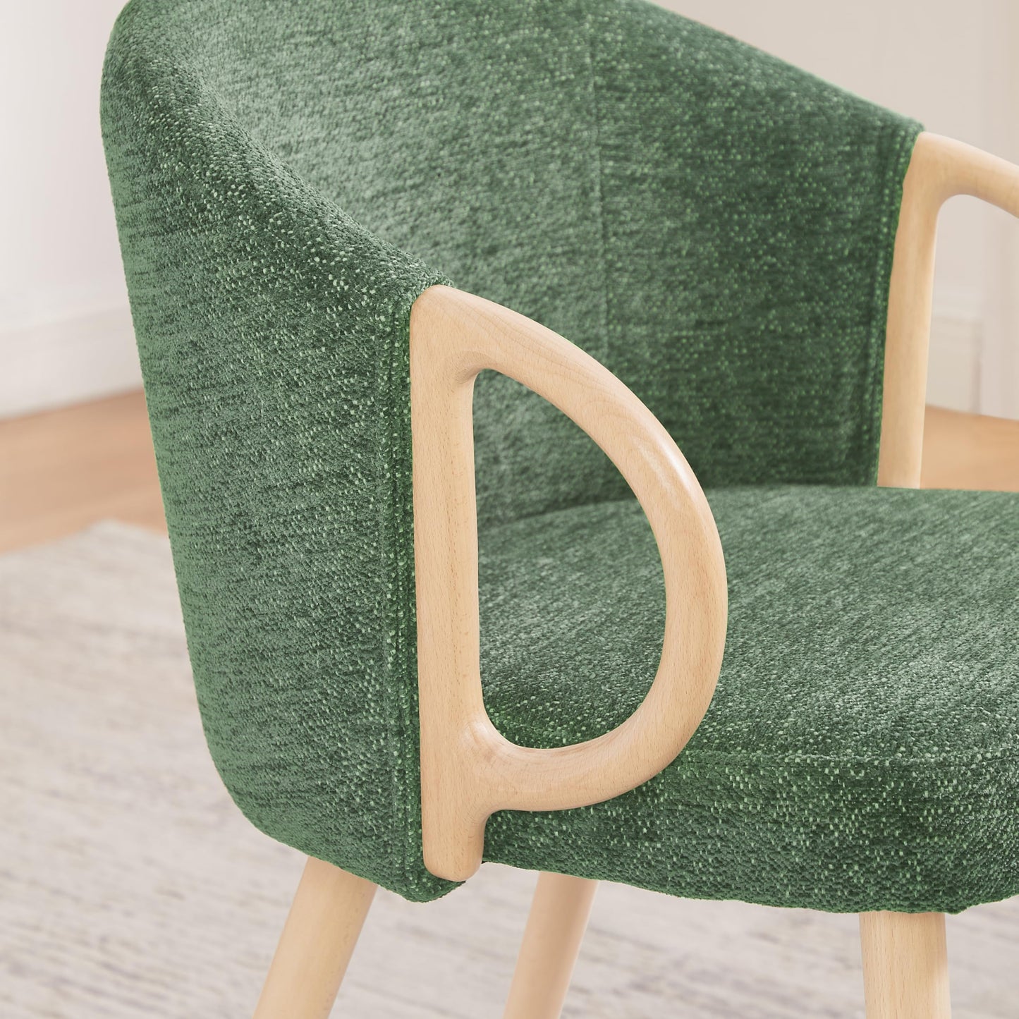Art Leon Kitchen Chairs - Modern Fabric Dining Chairs, Upholstered Vanity Chairs Arm Chairs with Wood Legs for Living Room Bedroom, Set of 4, Green