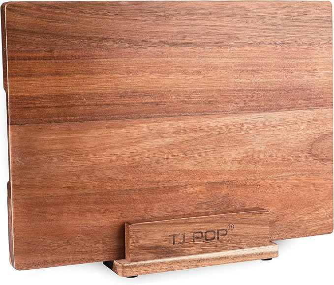 TJ POP Acacia Wood Cutting Board for Kitchen, Premium Wooden Chopping Board with Stand Organizer and Built-in Handle, 15.8...